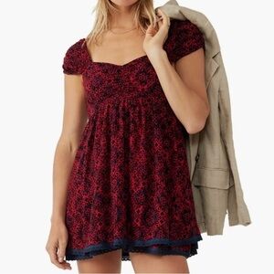 NWT Free people|  Tabitha Floral red and blue Minidress size Small